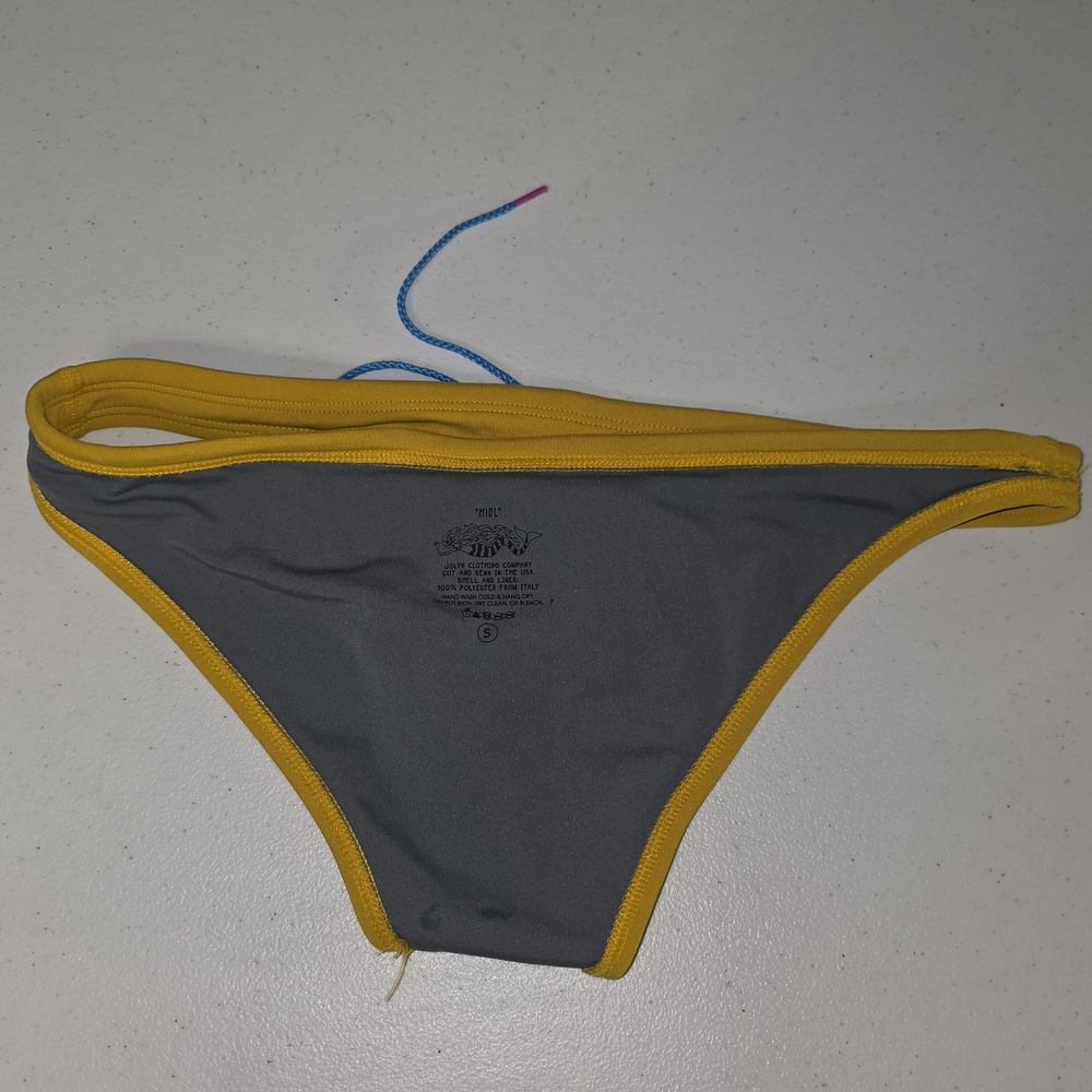 Jolyn Clothing MIDL Yellow Active Bikini Bottom Black Logo Patch Drawstring Sz S - Picture 10 of 16